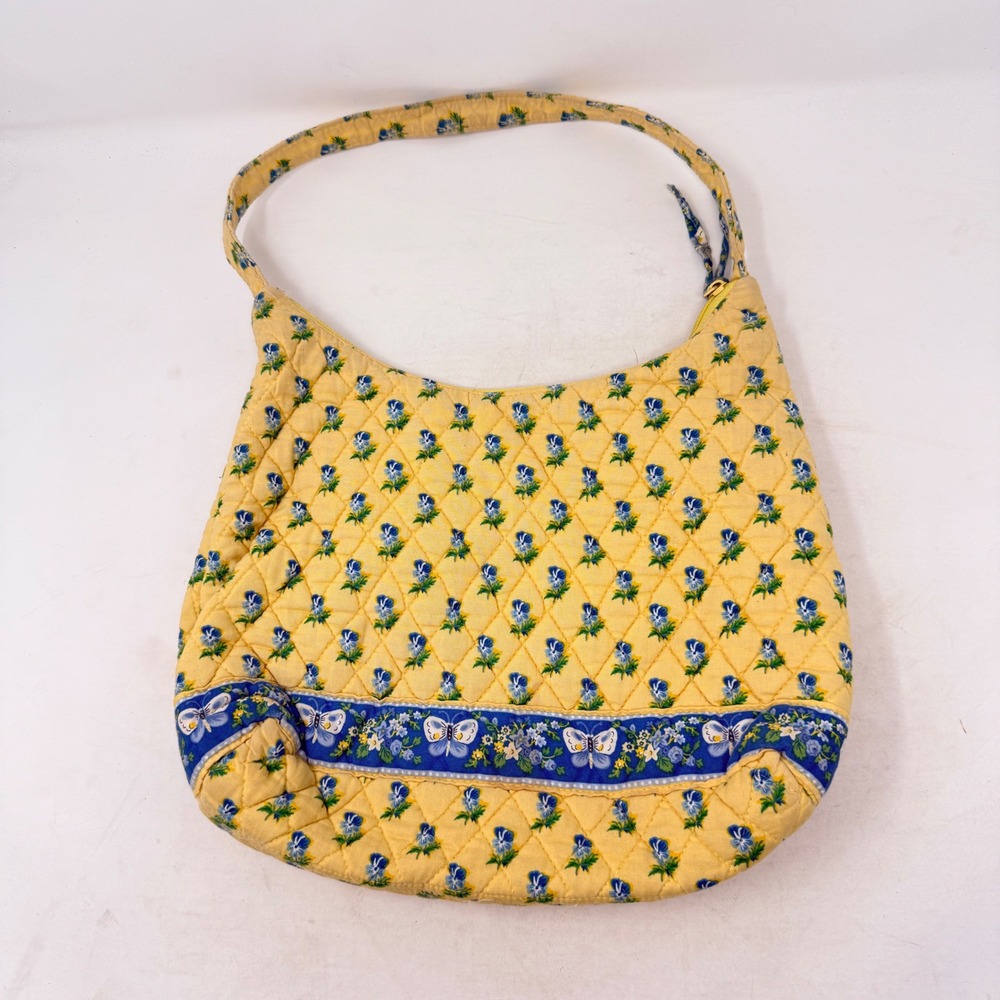 Vera Bradley Shoulder Bag Yellow Small Floral Butterfly Quilted Hobo Handbag